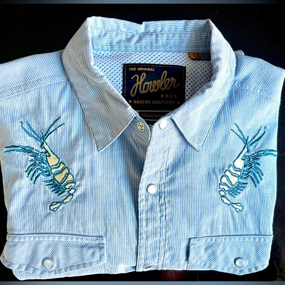Howler Bros Rare 10th Anniversary Dancing Prawns  Gaucho Shirt Size Large